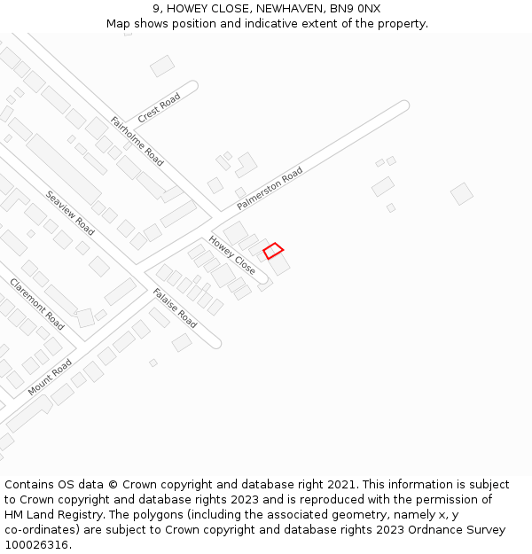 9, HOWEY CLOSE, NEWHAVEN, BN9 0NX: Location map and indicative extent of plot