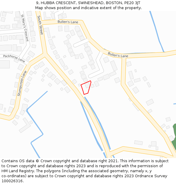 9, HUBBA CRESCENT, SWINESHEAD, BOSTON, PE20 3JT: Location map and indicative extent of plot