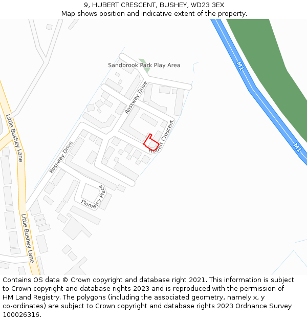 9, HUBERT CRESCENT, BUSHEY, WD23 3EX: Location map and indicative extent of plot