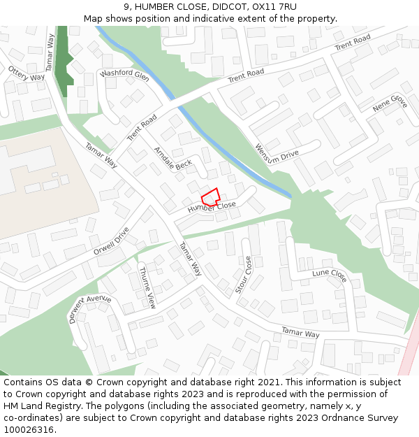 9, HUMBER CLOSE, DIDCOT, OX11 7RU: Location map and indicative extent of plot