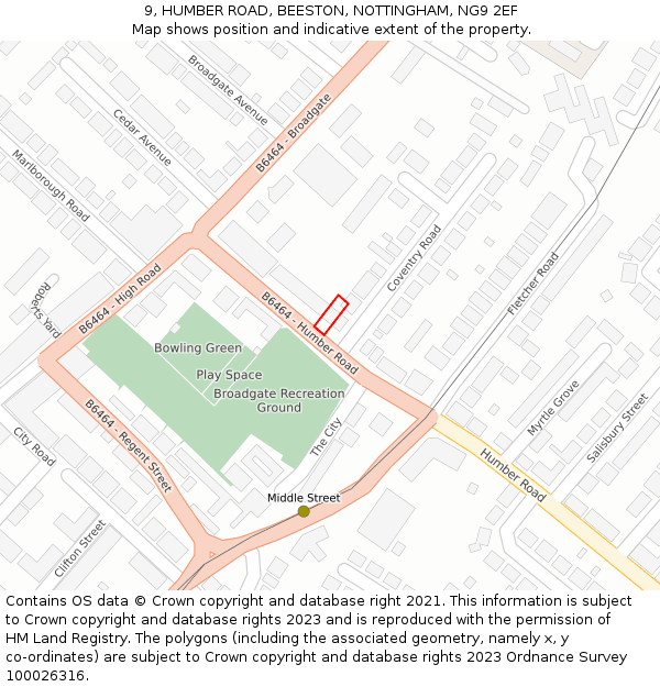 9, HUMBER ROAD, BEESTON, NOTTINGHAM, NG9 2EF: Location map and indicative extent of plot