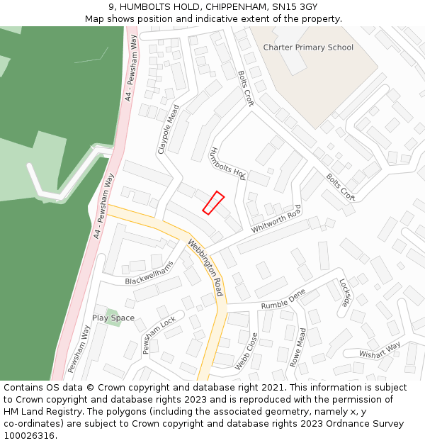 9, HUMBOLTS HOLD, CHIPPENHAM, SN15 3GY: Location map and indicative extent of plot
