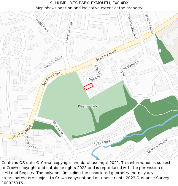 9, HUMPHRIES PARK, EXMOUTH, EX8 4DX: Location map and indicative extent of plot