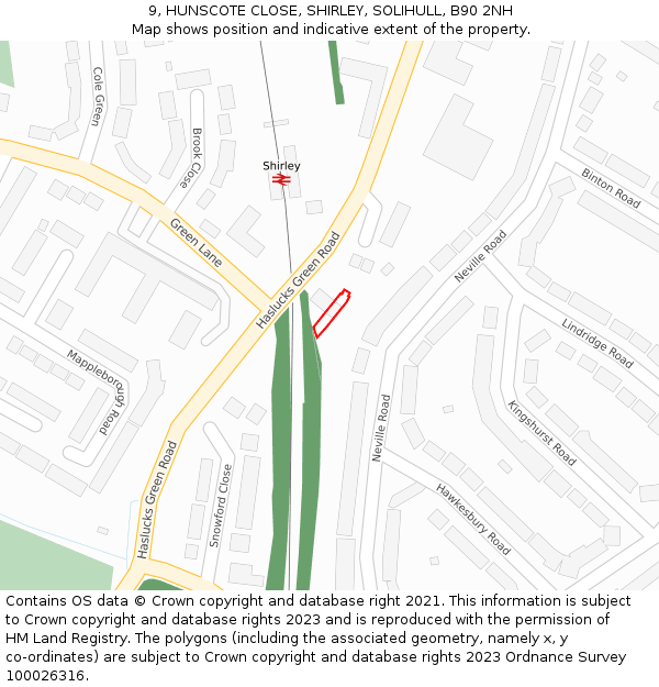 9, HUNSCOTE CLOSE, SHIRLEY, SOLIHULL, B90 2NH: Location map and indicative extent of plot
