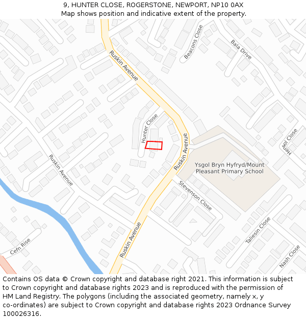 9, HUNTER CLOSE, ROGERSTONE, NEWPORT, NP10 0AX: Location map and indicative extent of plot