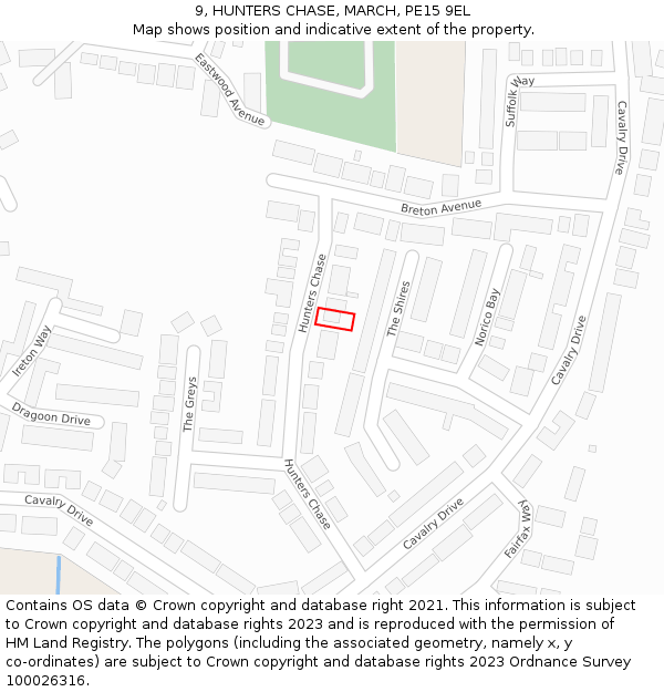 9, HUNTERS CHASE, MARCH, PE15 9EL: Location map and indicative extent of plot