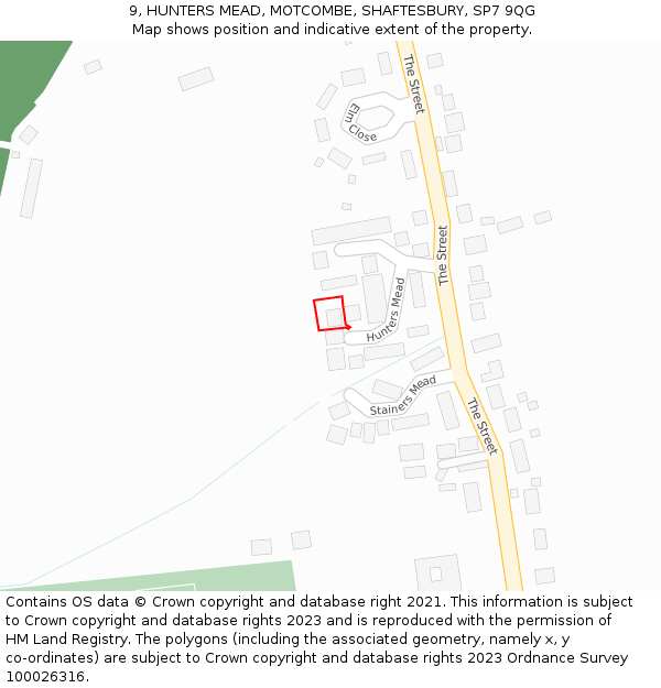 9, HUNTERS MEAD, MOTCOMBE, SHAFTESBURY, SP7 9QG: Location map and indicative extent of plot