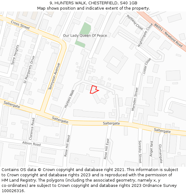 9, HUNTERS WALK, CHESTERFIELD, S40 1GB: Location map and indicative extent of plot