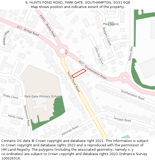9, HUNTS POND ROAD, PARK GATE, SOUTHAMPTON, SO31 6QB: Location map and indicative extent of plot