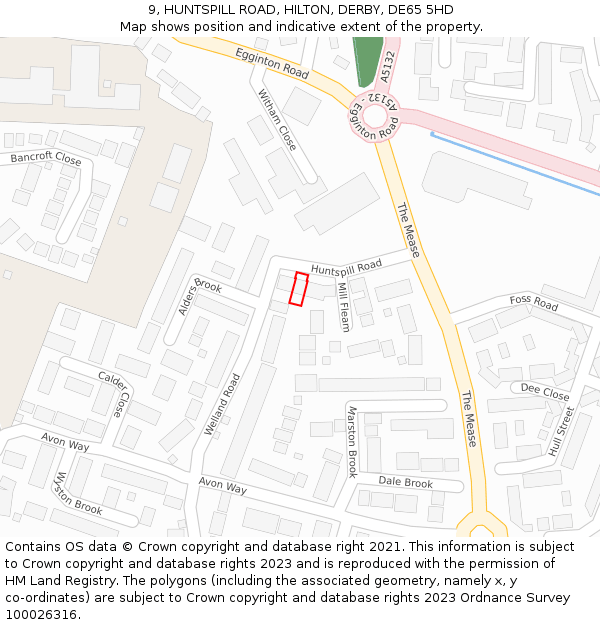 9, HUNTSPILL ROAD, HILTON, DERBY, DE65 5HD: Location map and indicative extent of plot