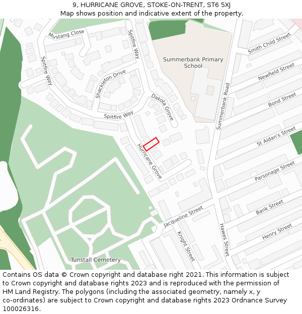 9, HURRICANE GROVE, STOKE-ON-TRENT, ST6 5XJ: Location map and indicative extent of plot