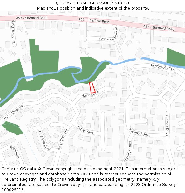 9, HURST CLOSE, GLOSSOP, SK13 8UF: Location map and indicative extent of plot