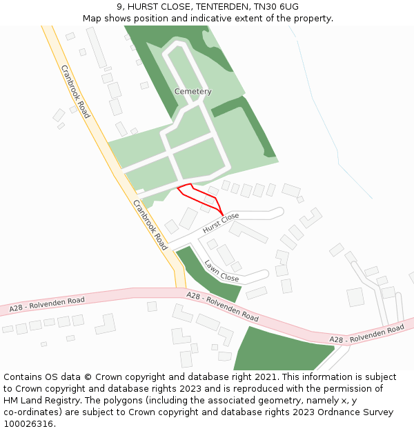 9, HURST CLOSE, TENTERDEN, TN30 6UG: Location map and indicative extent of plot