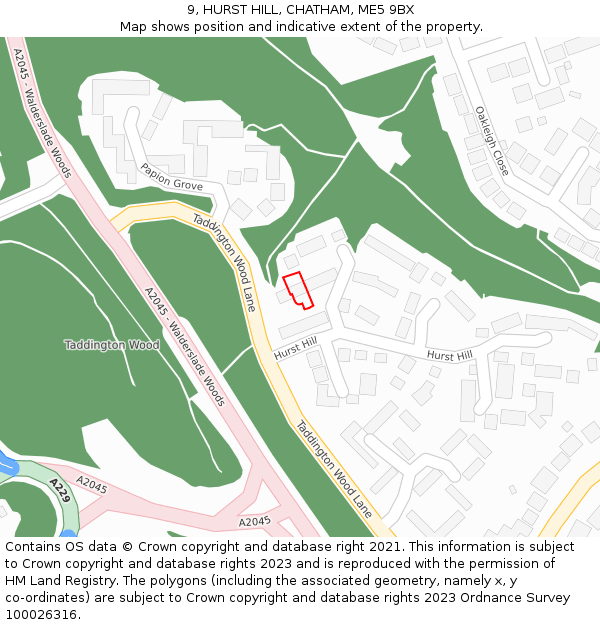 9, HURST HILL, CHATHAM, ME5 9BX: Location map and indicative extent of plot