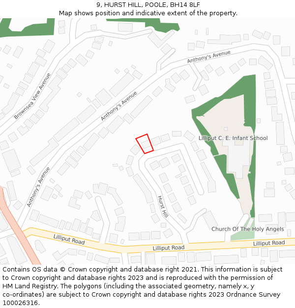 9, HURST HILL, POOLE, BH14 8LF: Location map and indicative extent of plot