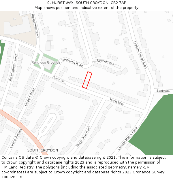 9, HURST WAY, SOUTH CROYDON, CR2 7AP: Location map and indicative extent of plot