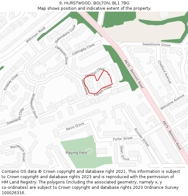 9, HURSTWOOD, BOLTON, BL1 7BG: Location map and indicative extent of plot