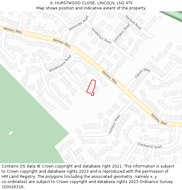 9, HURSTWOOD CLOSE, LINCOLN, LN2 4TX: Location map and indicative extent of plot