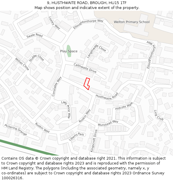 9, HUSTHWAITE ROAD, BROUGH, HU15 1TF: Location map and indicative extent of plot