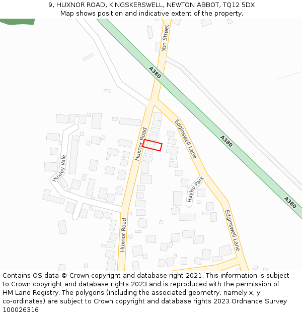 9, HUXNOR ROAD, KINGSKERSWELL, NEWTON ABBOT, TQ12 5DX: Location map and indicative extent of plot