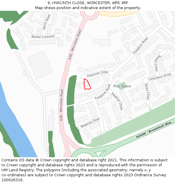 9, HYACINTH CLOSE, WORCESTER, WR5 3RP: Location map and indicative extent of plot