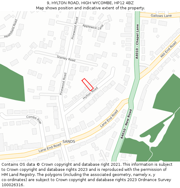 9, HYLTON ROAD, HIGH WYCOMBE, HP12 4BZ: Location map and indicative extent of plot