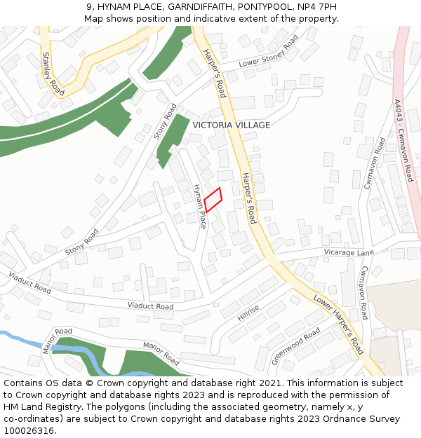 9, HYNAM PLACE, GARNDIFFAITH, PONTYPOOL, NP4 7PH: Location map and indicative extent of plot