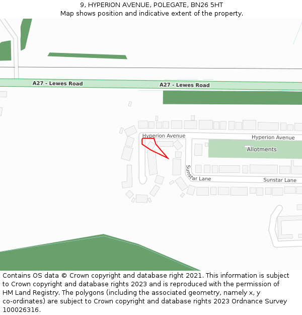 9, HYPERION AVENUE, POLEGATE, BN26 5HT: Location map and indicative extent of plot