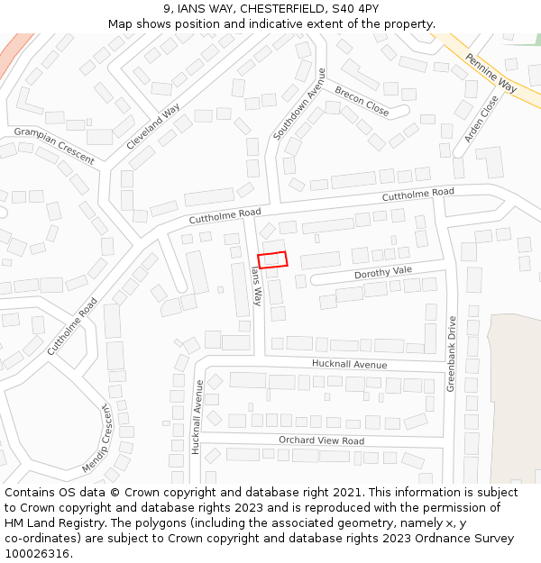 9, IANS WAY, CHESTERFIELD, S40 4PY: Location map and indicative extent of plot