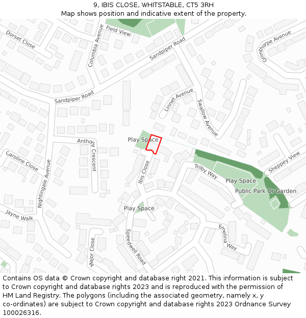 9, IBIS CLOSE, WHITSTABLE, CT5 3RH: Location map and indicative extent of plot