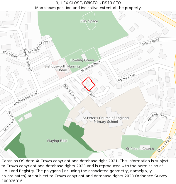 9, ILEX CLOSE, BRISTOL, BS13 8EQ: Location map and indicative extent of plot