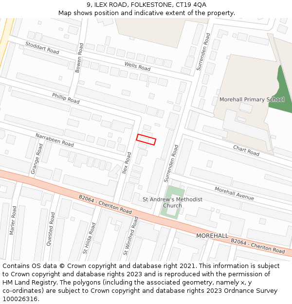 9, ILEX ROAD, FOLKESTONE, CT19 4QA: Location map and indicative extent of plot