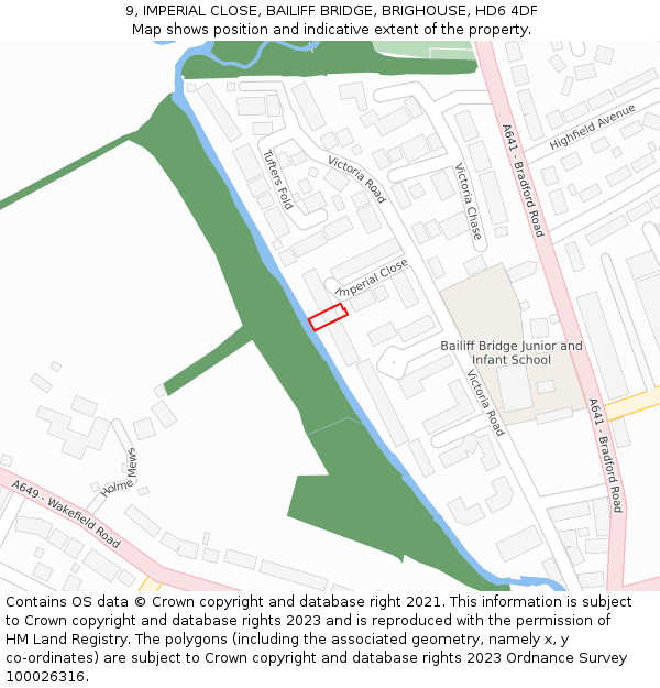 9, IMPERIAL CLOSE, BAILIFF BRIDGE, BRIGHOUSE, HD6 4DF: Location map and indicative extent of plot