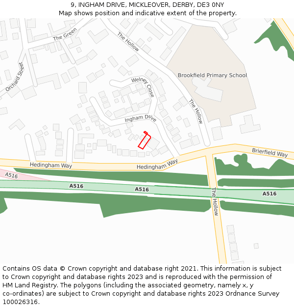 9, INGHAM DRIVE, MICKLEOVER, DERBY, DE3 0NY: Location map and indicative extent of plot