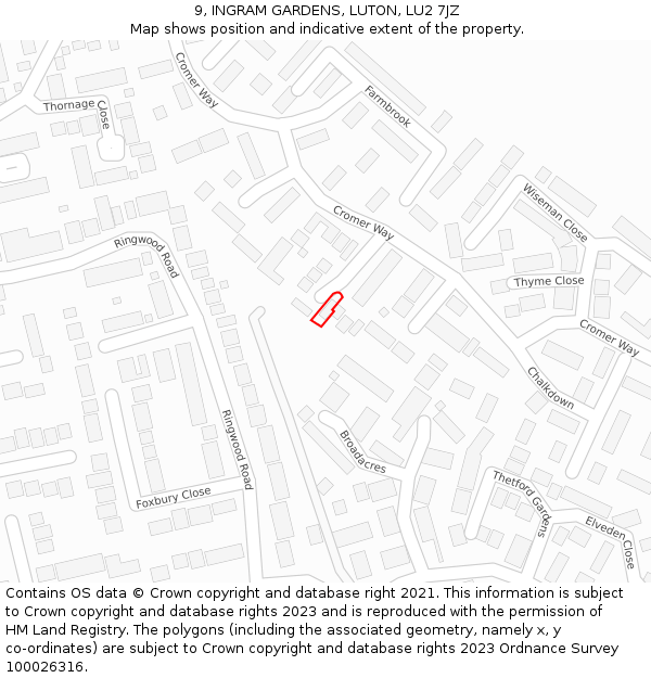 9, INGRAM GARDENS, LUTON, LU2 7JZ: Location map and indicative extent of plot