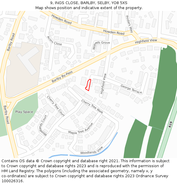 9, INGS CLOSE, BARLBY, SELBY, YO8 5XS: Location map and indicative extent of plot