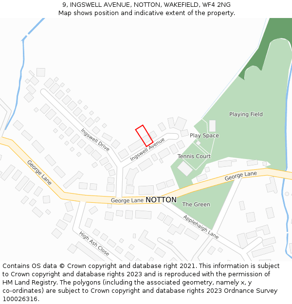 9, INGSWELL AVENUE, NOTTON, WAKEFIELD, WF4 2NG: Location map and indicative extent of plot