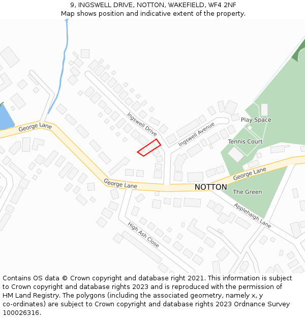 9, INGSWELL DRIVE, NOTTON, WAKEFIELD, WF4 2NF: Location map and indicative extent of plot