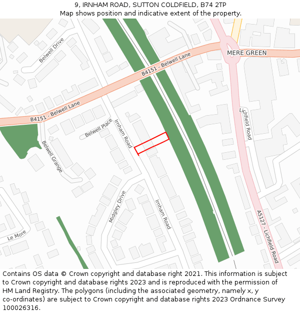 9, IRNHAM ROAD, SUTTON COLDFIELD, B74 2TP: Location map and indicative extent of plot