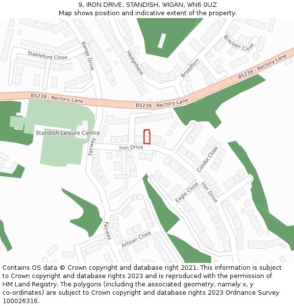 9, IRON DRIVE, STANDISH, WIGAN, WN6 0UZ: Location map and indicative extent of plot