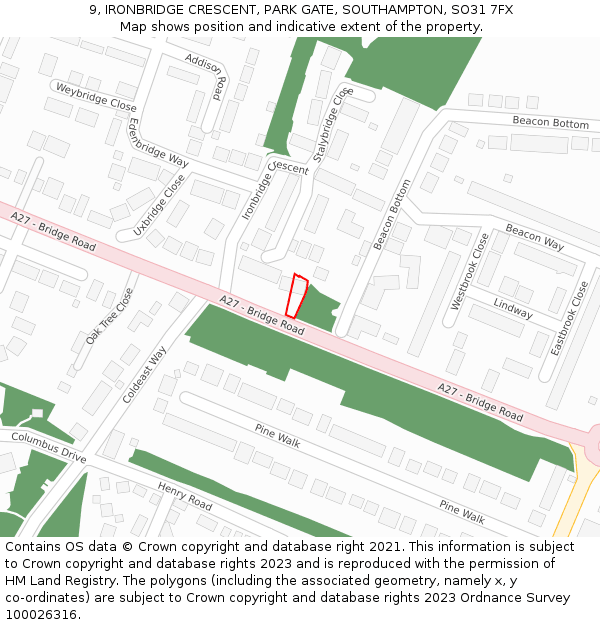 9, IRONBRIDGE CRESCENT, PARK GATE, SOUTHAMPTON, SO31 7FX: Location map and indicative extent of plot