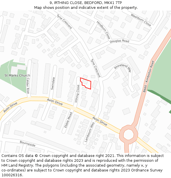 9, IRTHING CLOSE, BEDFORD, MK41 7TP: Location map and indicative extent of plot