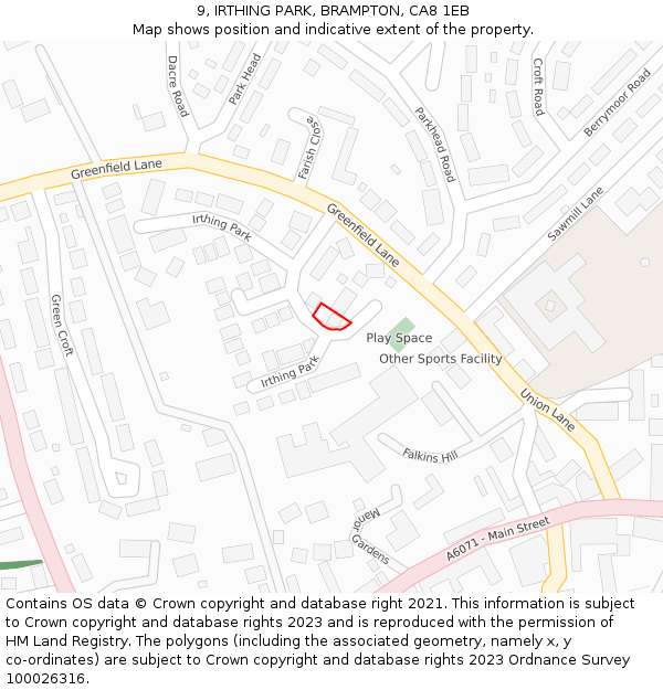 9, IRTHING PARK, BRAMPTON, CA8 1EB: Location map and indicative extent of plot