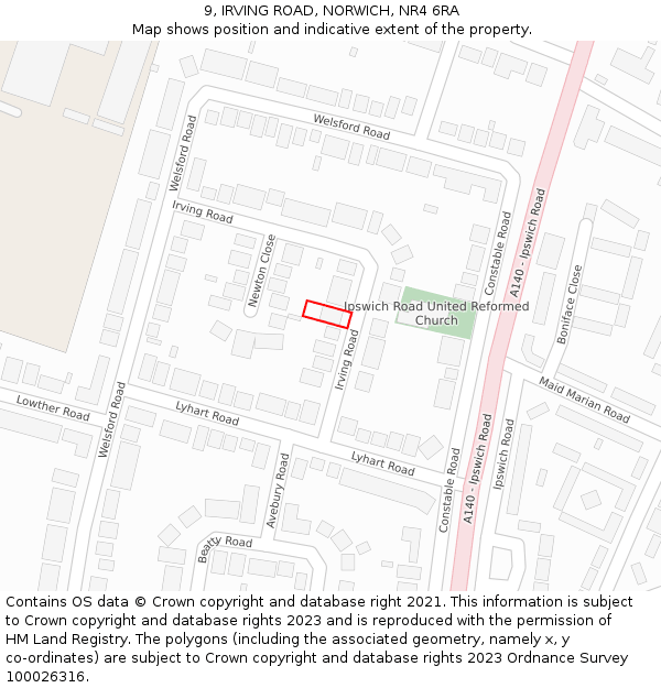 9, IRVING ROAD, NORWICH, NR4 6RA: Location map and indicative extent of plot