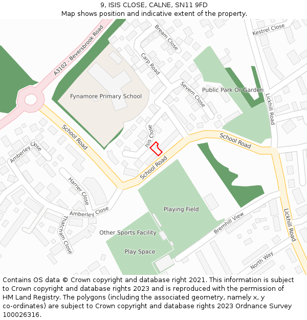9, ISIS CLOSE, CALNE, SN11 9FD: Location map and indicative extent of plot