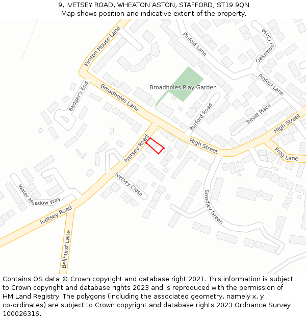 9, IVETSEY ROAD, WHEATON ASTON, STAFFORD, ST19 9QN: Location map and indicative extent of plot
