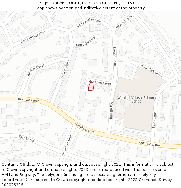 9, JACOBEAN COURT, BURTON-ON-TRENT, DE15 0HG: Location map and indicative extent of plot