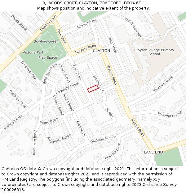 9, JACOBS CROFT, CLAYTON, BRADFORD, BD14 6SU: Location map and indicative extent of plot