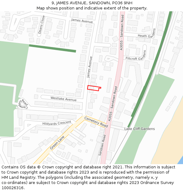 9, JAMES AVENUE, SANDOWN, PO36 9NH: Location map and indicative extent of plot