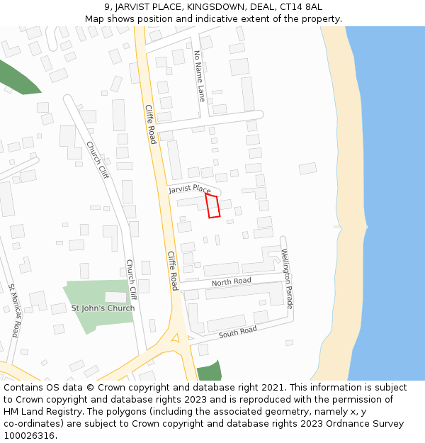 9, JARVIST PLACE, KINGSDOWN, DEAL, CT14 8AL: Location map and indicative extent of plot